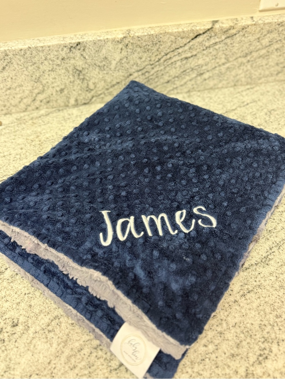 Personalized Navy Blue Baby Blanket - "James"
